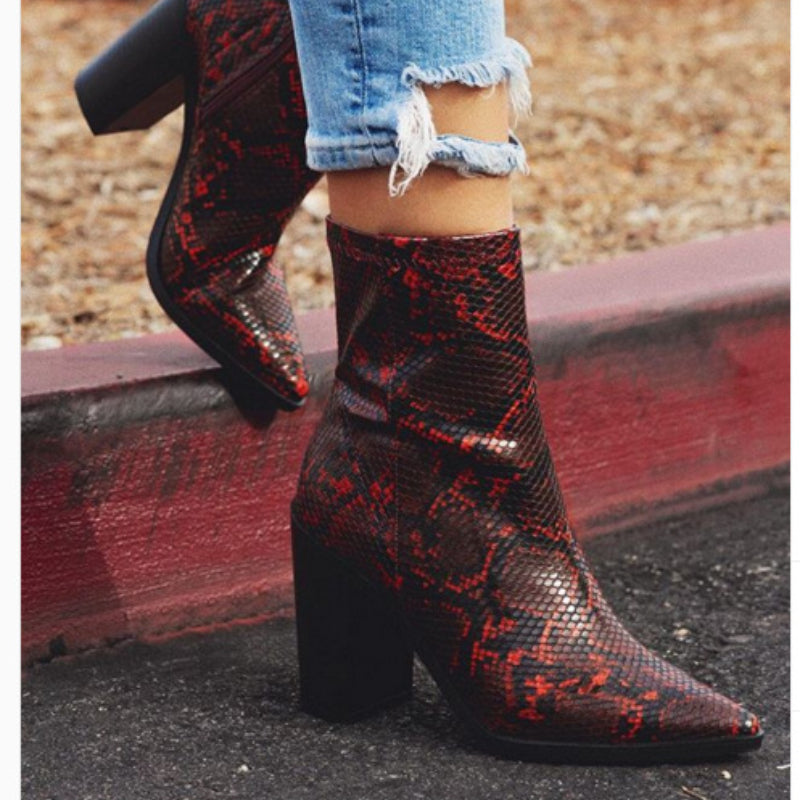 Python Boots Large Size Thick Heel Fashion Printed Women's Shoes