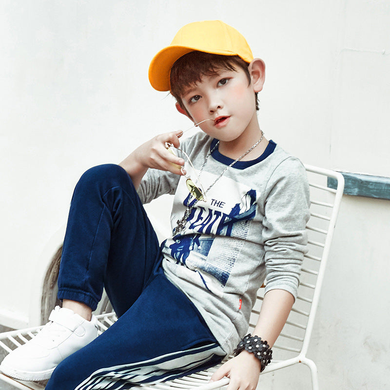 Children Long Sleeve Shirts T-shirt Autumn Cotton round Neck Pullover Men