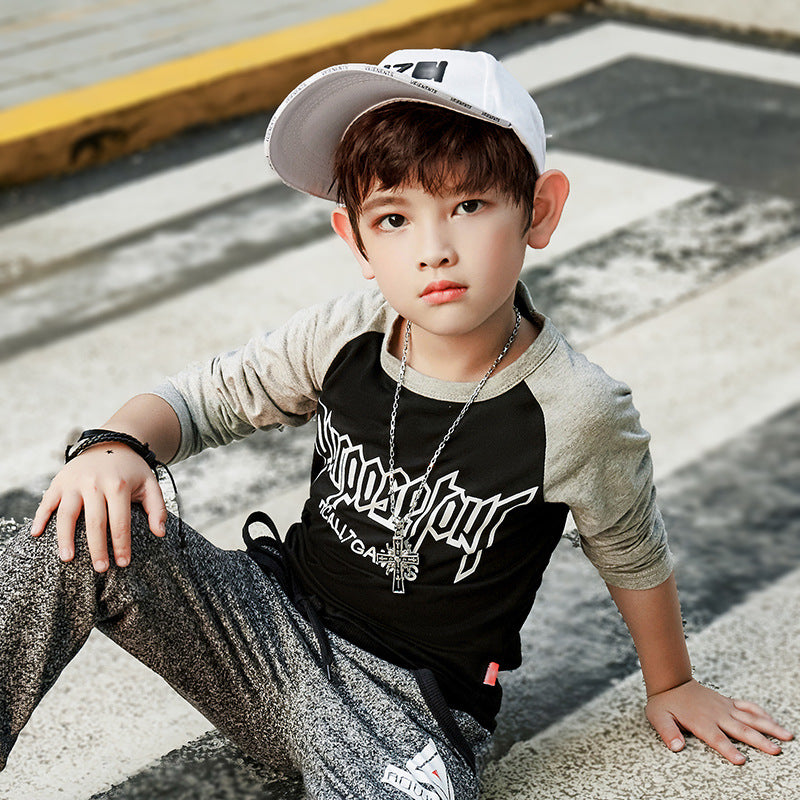 Children Long Sleeve Shirts Spring and Autumn Boy's Long-Sleeved T-shirt round Neck