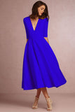 Burgundy Evening Dresses for Weddings Autumn and Winter Sexy Deep V Half Sleeve Dress