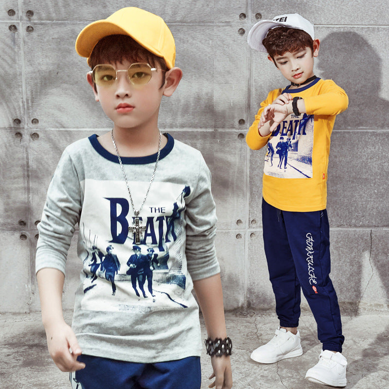 Children Long Sleeve Shirts T-shirt Autumn Cotton round Neck Pullover Men