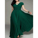 Mauve Dress Bridesmaid V-neck Short Sleeve Bohemian Dress Maxi Dress