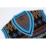 Men Sweater Contrasting Color Jacquard Knitted Vest Men's Idle Style Outer Vest Street