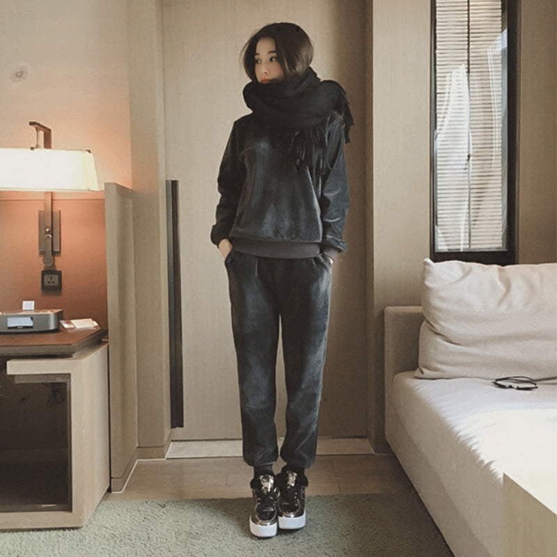 Velour Tracksuit Loose Leisure Sports Suit Harem Pants Women's Two-Piece Suit