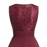 Burgundy Dress Formal Spring/Summer Chiffon Dress Sexy Lace Stitching Formal Dress