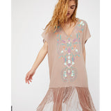 Beth Dutton Bohemian Dress Summer Spring Midi Dress Seaside Vacation Tassel Large V-neck Dress