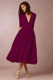 Burgundy Evening Dresses for Weddings Autumn and Winter Sexy Deep V Half Sleeve Dress