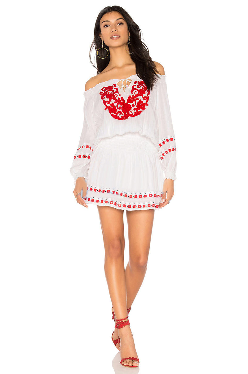 Beth Dutton Bohemian Dress Summer Spring Midi Dress Red Flower Embroidered Waist Dress