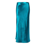 MIDI Mauve Skirt Spring and Summer Satin Purple Mid-Length High Waist Sheath A- line Skirt