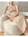 MIDI Mauve Cocktail Dress Slim-Fit over-the-Knee Knitted Dress