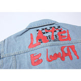 Off White Arrow Denim Jacket Jean Coat Off Ow Color Matching Graffiti Letters Small Arrow Print Men Owt