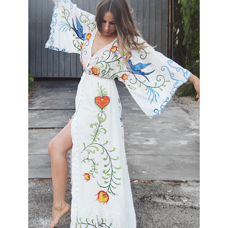 Beth Dutton Bohemian Dress Winter Autumn Maxi Dresses Summer Embroidered Hollow Tassel Dress