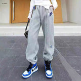 Grey Sweatpants Reflective Stripe Sweatpants High Waist Ankle-Tied Casual Sweatpants