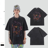Y2g Shirts for Boys Spring/Summer Washed and Worn Printed Short Sleeve Retro T-shirt for Men