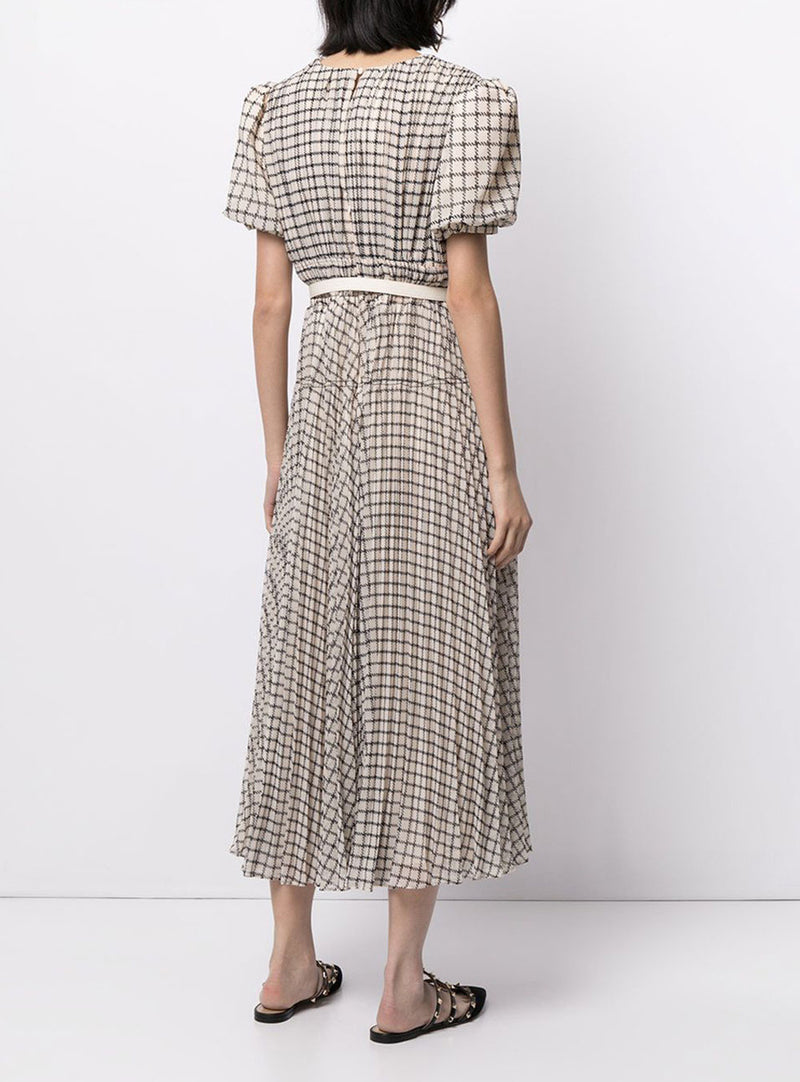 Kendall Jenner Wedding Guest Dress French Lady Style Plaid Graceful Puff Sleeve Waist-Tight Slim-Fit Formal Dress
