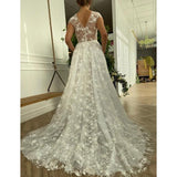See through Wedding Dress Evening Wedding Dress Sexy Short Sleeve Wedding Gown