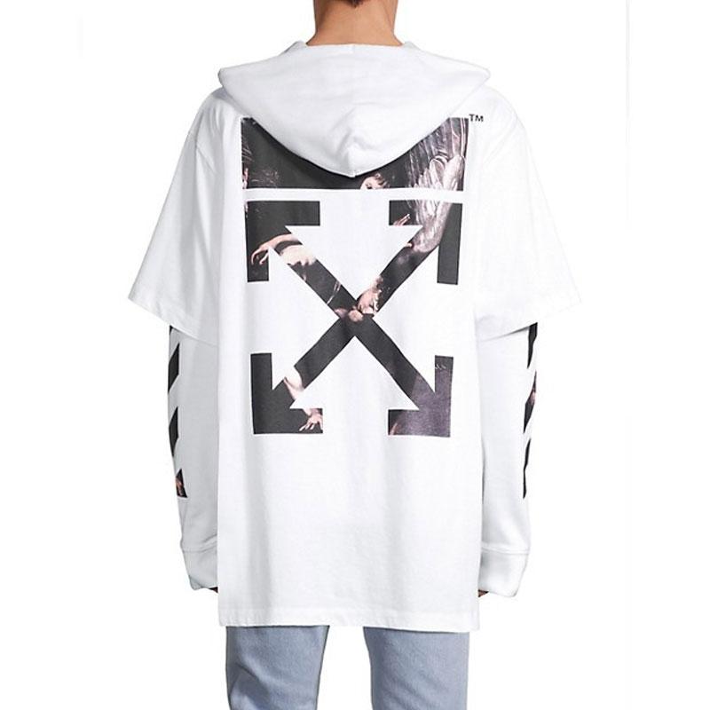 Off White Hoodie With Arrow Print Men'S Plus Size Casual And Comfortable Sweater Owt