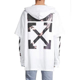 Off White Hoodie With Arrow Print Men'S Plus Size Casual And Comfortable Sweater Owt