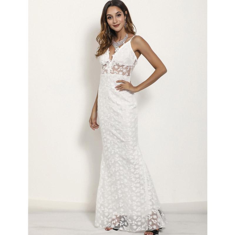 Women Lace Wedding Dress Sexy V-neck Lace Camisole Gown Long Dress