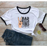 Halloween Costumes Bad Witch Vibe Shirt Bad Witch Vibes Printed Loose Fashion Men's and Women's Short-Sleeved T-shirt