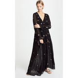 Beth Dutton Bohemian Dress Winter Autumn Midi Dresses Embroidery Split Vacation Dress