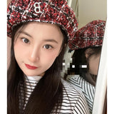 Boston Bucket Hat Autumn Beret Jacquard Woven Plaid Embroidery Vintage Painter Hat