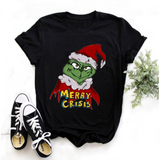 Men and Women Grinch Shirt Grinch Print Oversized Loose-Fitting T-shirt