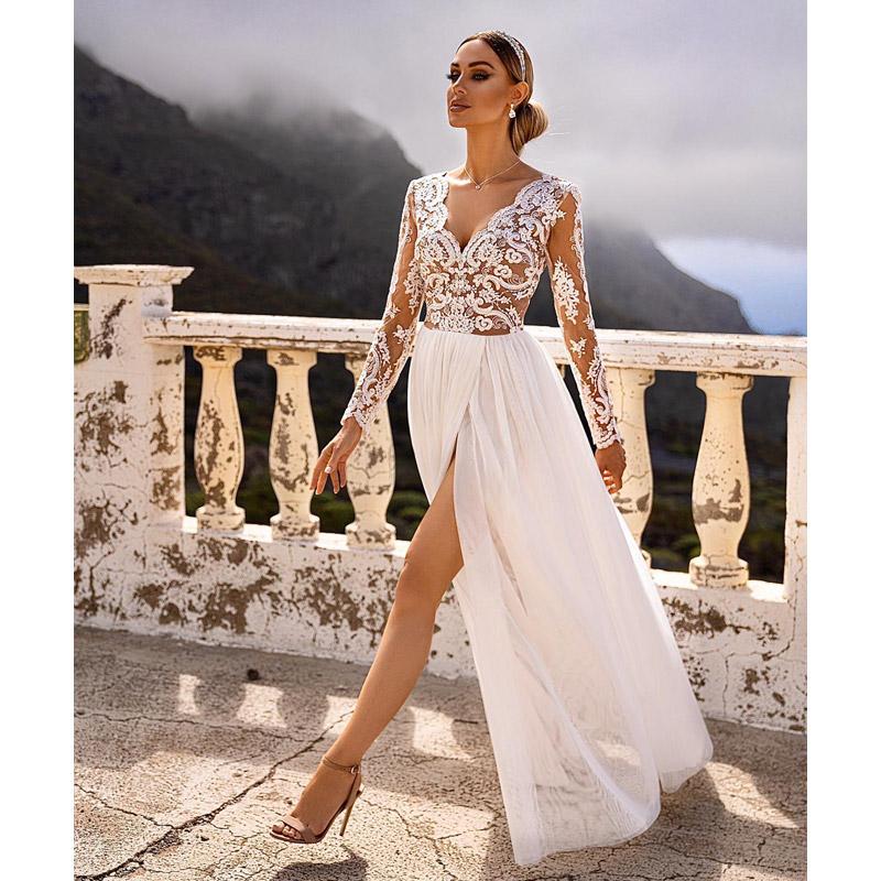 See through Wedding Dress Prom Evening Dress Split Dress