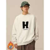 Men Sweatshirts Heavy H Letter Printed Crew Neck Sweatshirt