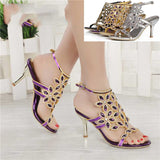 Gold Heels Fashion Women's High Heel Diamond Sandals Women's Shoes
