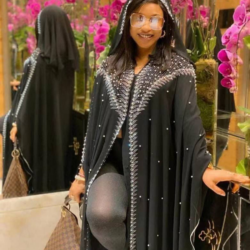 African Dashiki Dress Women's Chiffon Heavy Embroidery Hot Drilling Dress