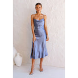 Taffeta Dress Glossy Stretch Satin Slit Maxi Dress