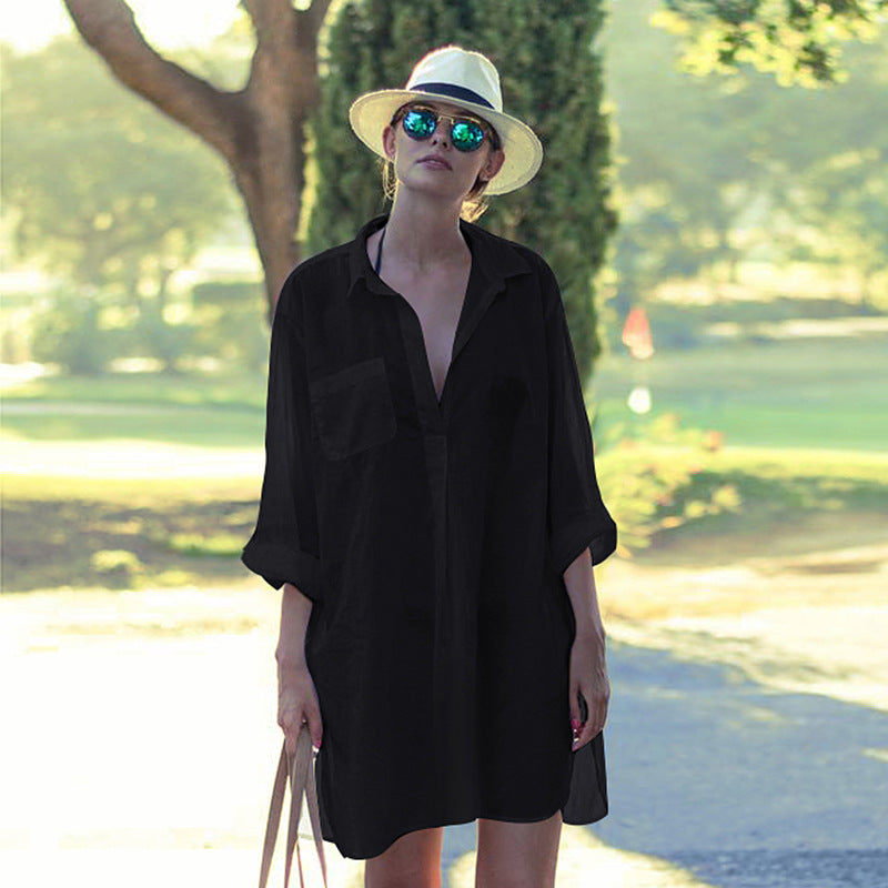 Coachella Music Festival Outfits Bikini Cover up Vacation Chiffon Outerwear Loose Oversized Shirt Sun Protective Clothes Coat
