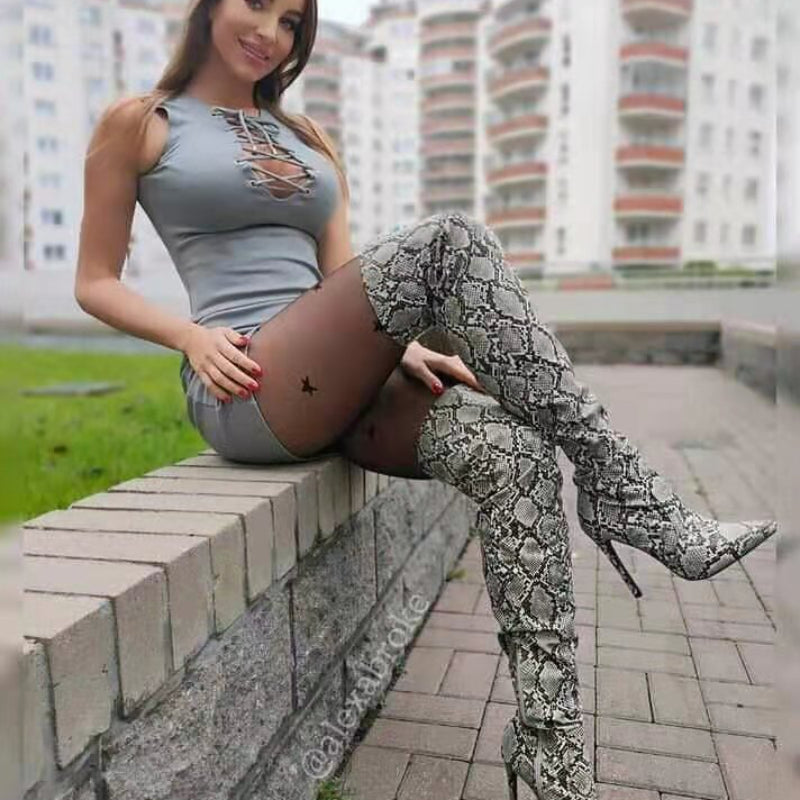Python Boots Snakeskin Long Biker Boots plus Size Single Boots