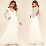 Women Lace Wedding Dress Slim Wedding Dress Lace V-neck Fashion Dress