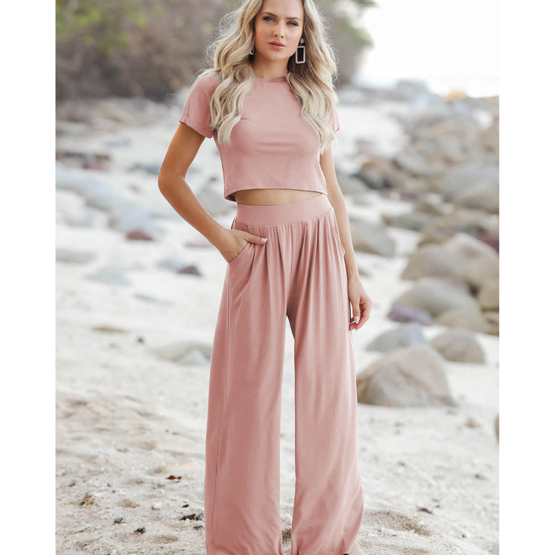 Coachella Music Festival Outfits Fashion Solid Color Women 'S Short Short Sleeve T-shirt Suit