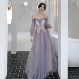 Mauve Dress Bridesmaid Purple Women's Autumn and Winter Fairy Slim Fit