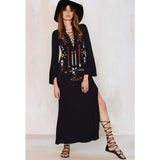 Beth Dutton Bohemian Dress Winter Autumn Maxi Dresses Embroidery Tie-Neck Dress