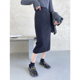 MIDI Mauve Skirt Slit Knitted Skirt Women's Autumn and Winter Midi Skirt