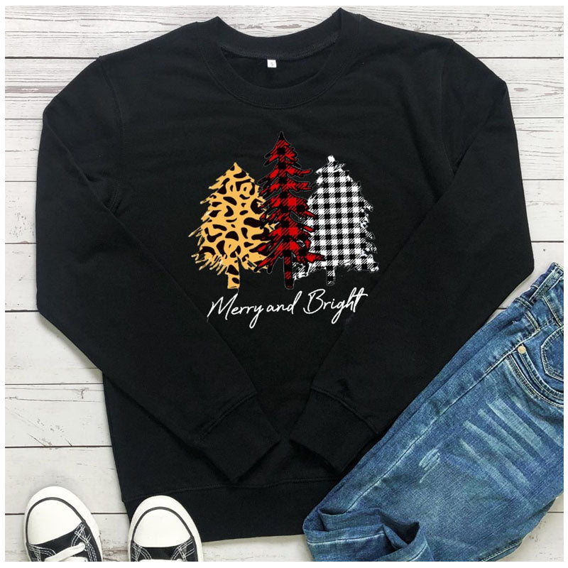 Merry and Bright Sweatshirts Christmas Tree Casual round Neck Sweater