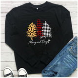 Merry and Bright Sweatshirts Christmas Tree Casual round Neck Sweater