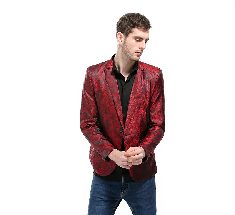 Men Prom Outfits Palace-Style Dark Pattern Road Suit