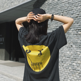 Askyurself T Shirt Sanskrit Letter Smiley Face Printing Loose Couple VTG