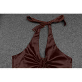 Taffeta Dress Elegant High Slit Long Dress Sexy Backless Halter Dress