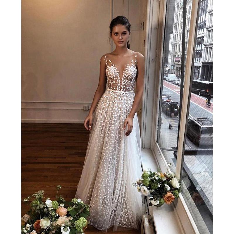 See through Wedding Dress White Formal Dress Sexy Party Evening Dress Annual Party Dress