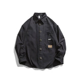 Man Fall Outfis Autumn Solid Color Leisure Cargo Shirt Boys Loose All-Matching Top
