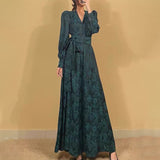 Betty Draper Valentine 'S Day Dress Satin Long Big Hem Dress Autumn Printed Dress