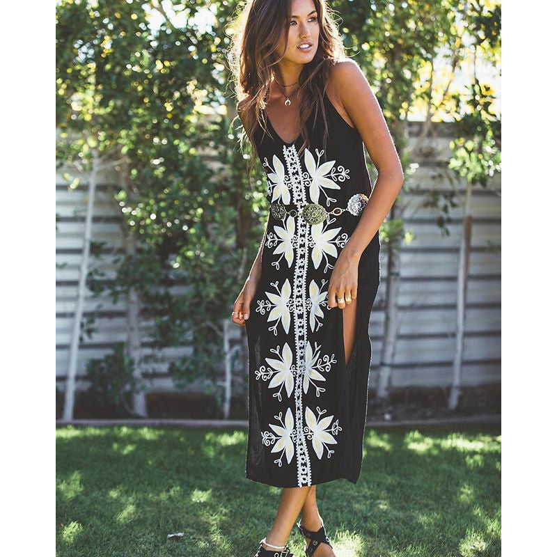 Beth Dutton Bohemian Dress Sleeveless Split Black Long Dress