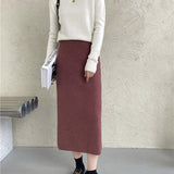 MIDI Mauve Skirt Slit Knitted Skirt Women's Autumn and Winter Midi Skirt