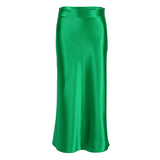 MIDI Mauve Skirt Spring and Summer Satin Purple Mid-Length High Waist Sheath A- line Skirt